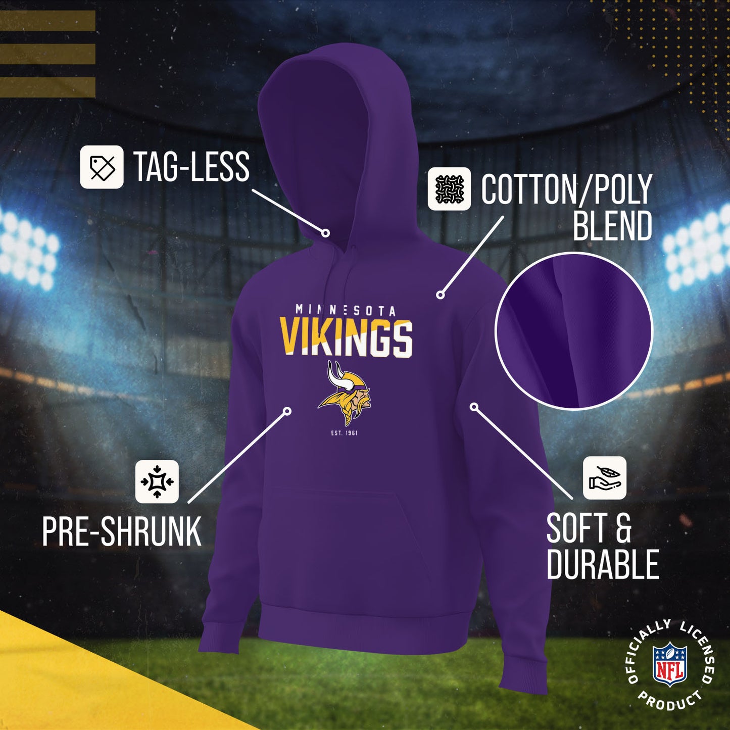 Minnesota Vikings Adult NFL Diagonal Fade Fleece Hooded Sweatshirt - Purple
