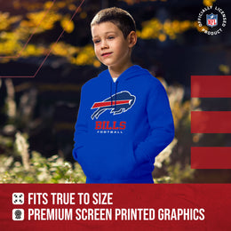 Buffalo Bills Youth NFL Ultimate Fan Logo Fleece Hooded Sweatshirt -Tagless Football Pullover For Kids - Royal