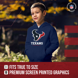Houston Texans Youth NFL Ultimate Fan Logo Fleece Hooded Sweatshirt -Tagless Football Pullover For Kids - Navy