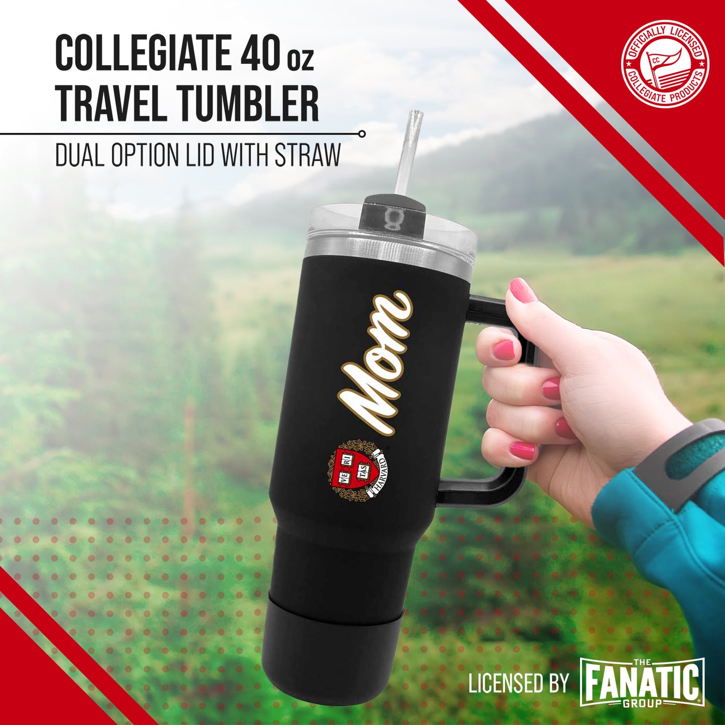 Harvard Crimson Collegiate 40oz Stainless Steel Travel Tumbler with Handle for Mom - Black