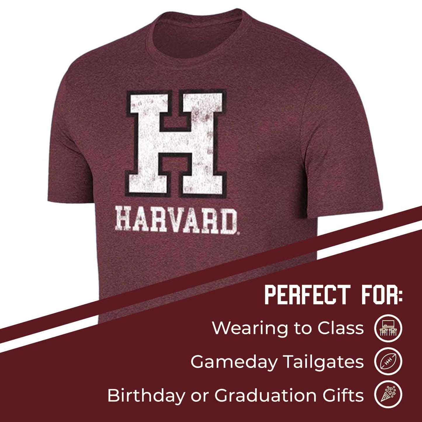 Harvard Crimson Adult MVP Heathered Cotton Blend T-Shirt - Maroon