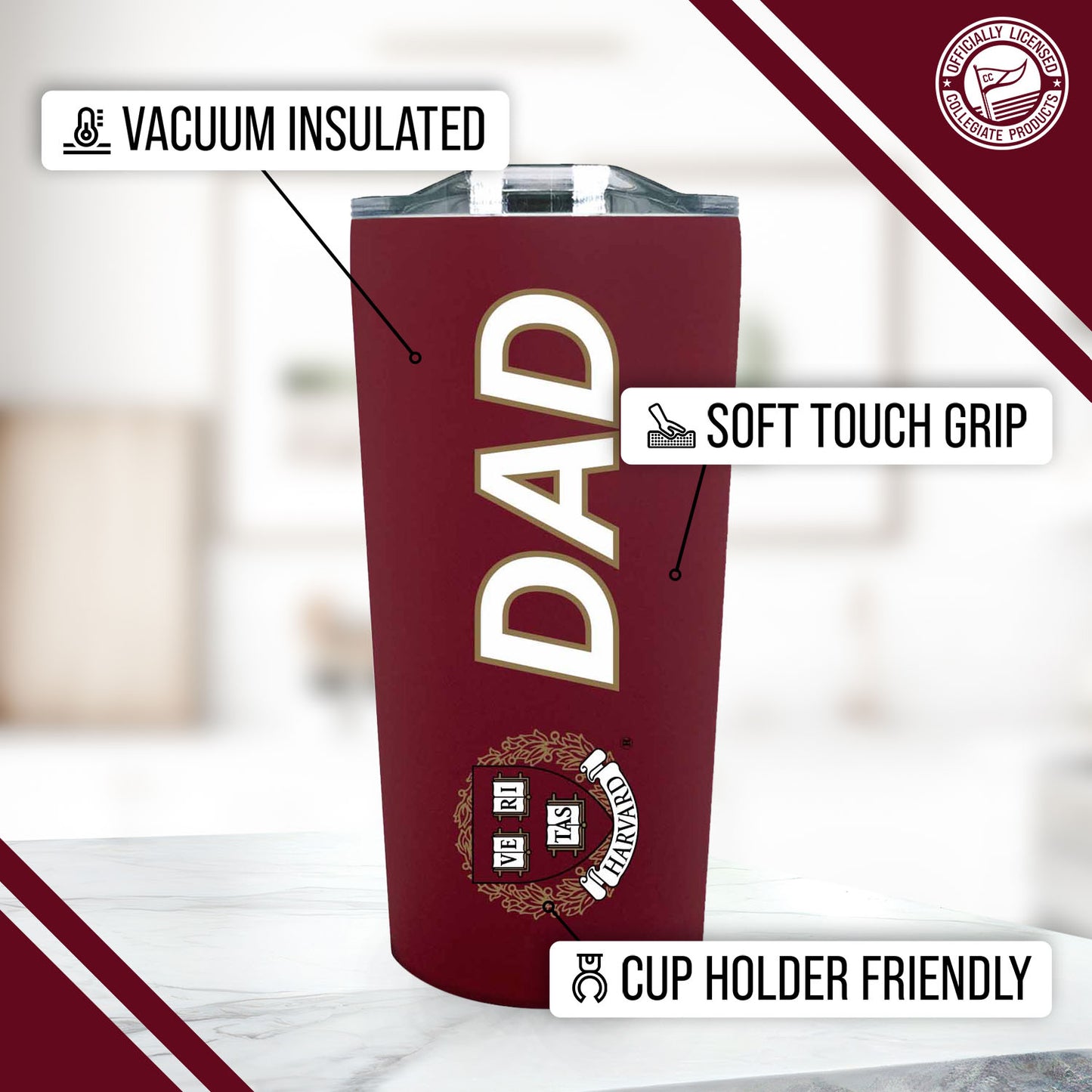 Harvard Crimson NCAA Stainless Steel Travel Tumbler for Dad - Crimson