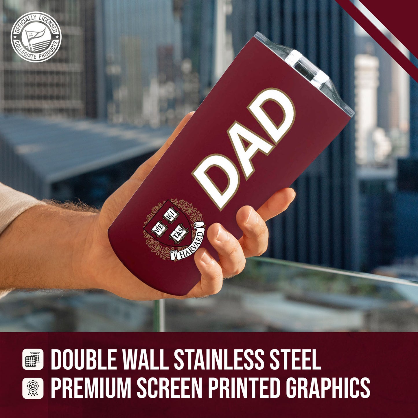 Harvard Crimson NCAA Stainless Steel Travel Tumbler for Dad - Crimson