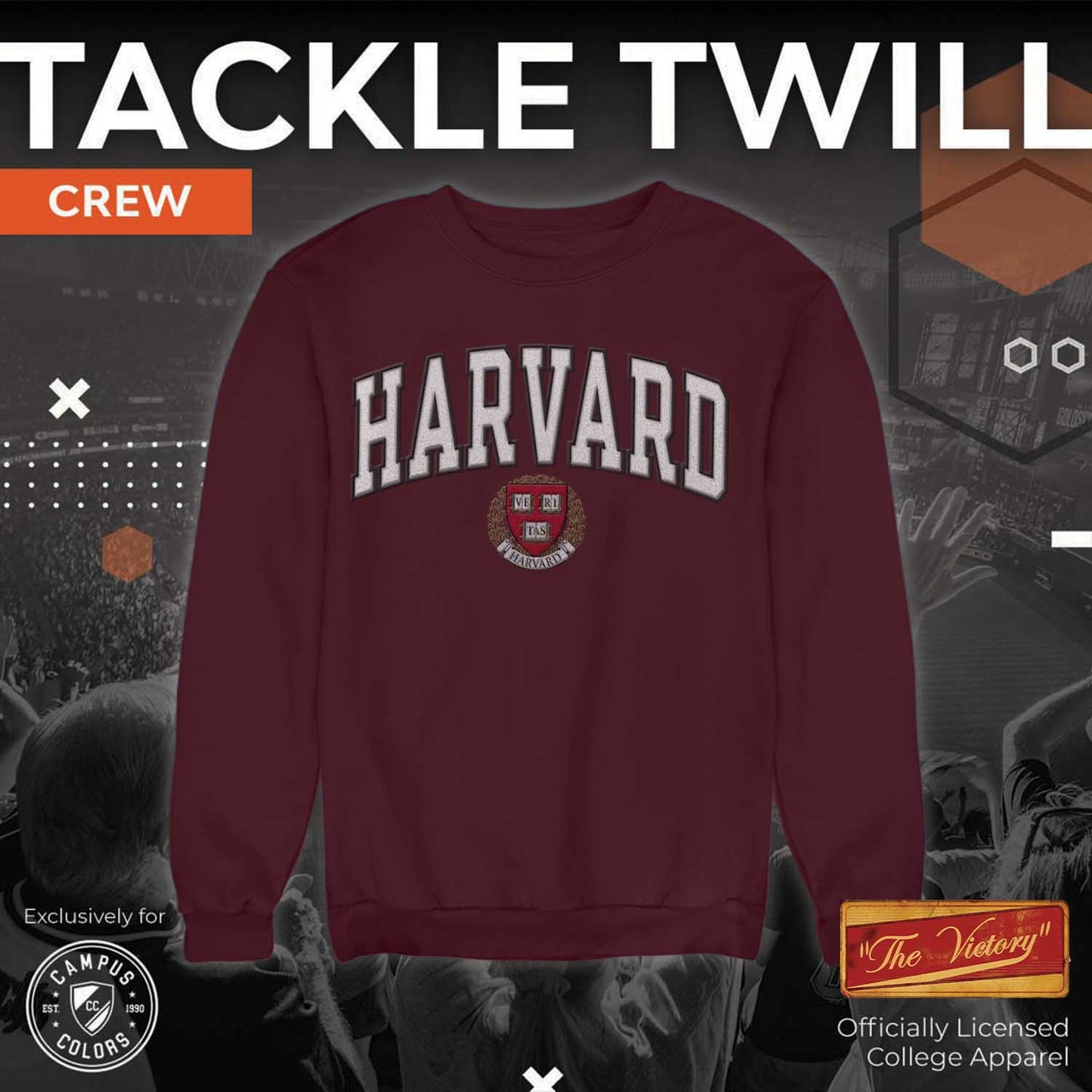 Harvard Crimson NCAA Adult Tackle Twill Crewneck Sweatshirt - Maroon