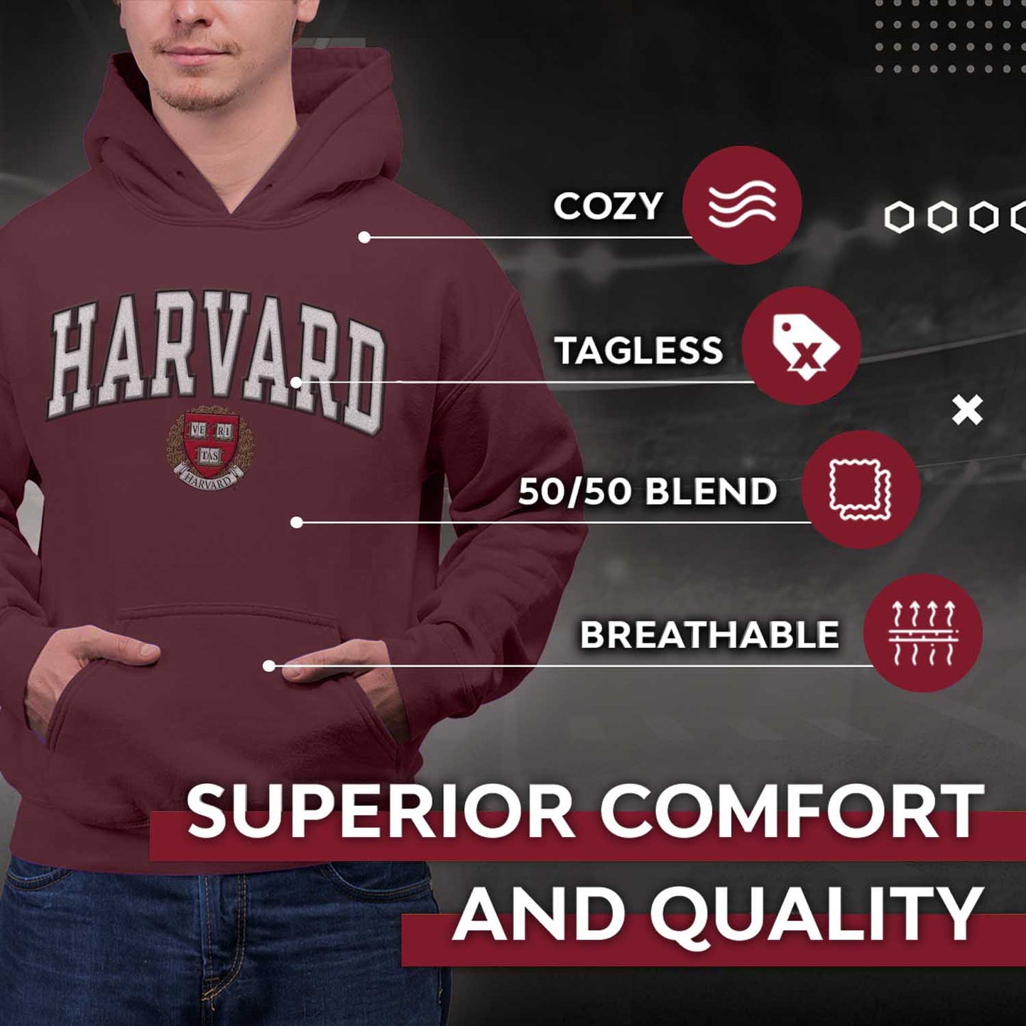 Harvard Crimson NCAA Adult Tackle Twill Hooded Sweatshirt - Maroon