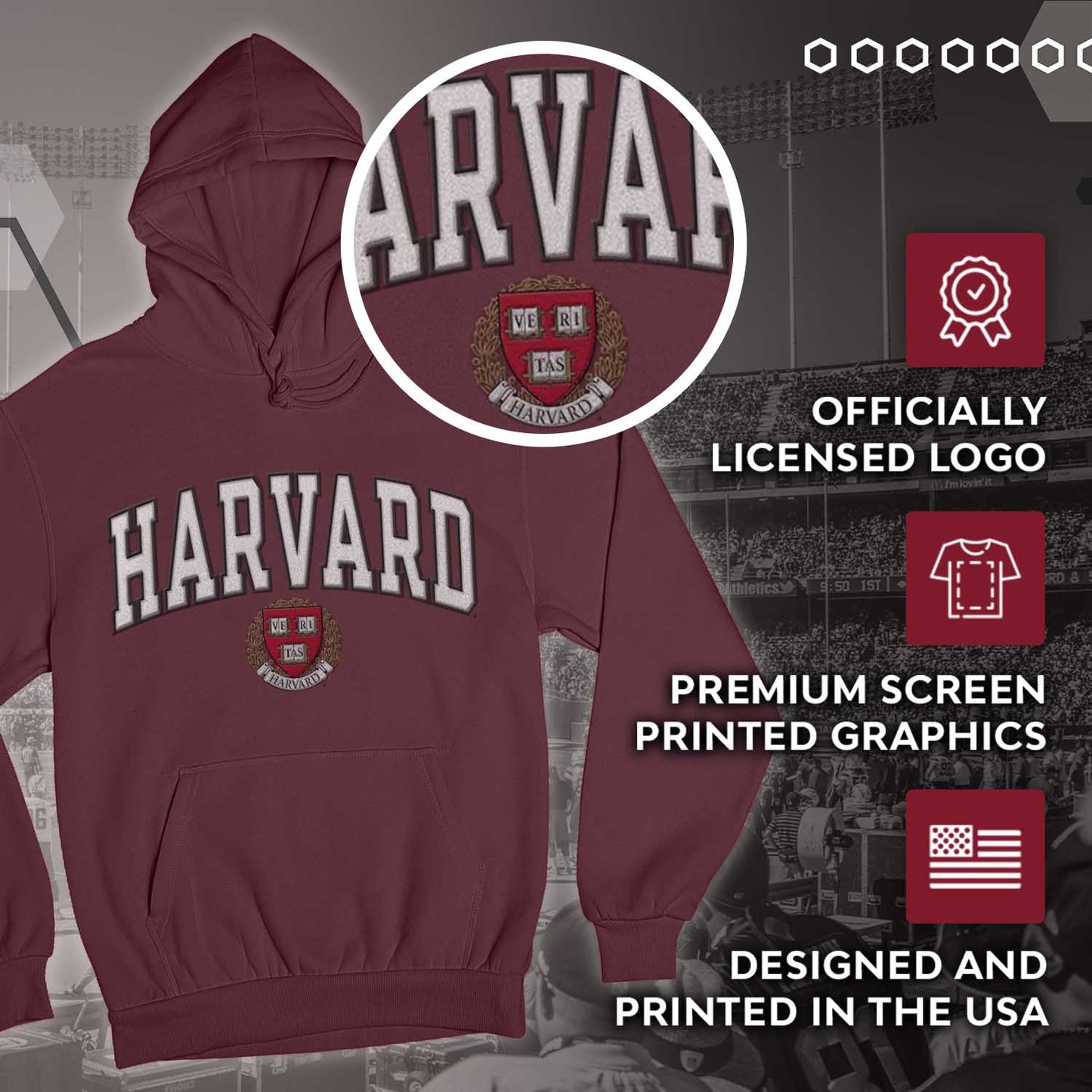 Harvard Crimson NCAA Adult Tackle Twill Hooded Sweatshirt - Maroon
