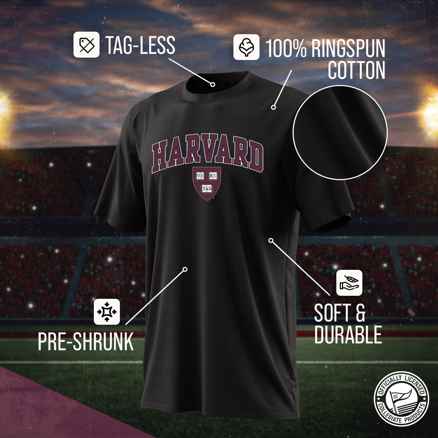 Harvard Crimson NCAA Adult Gameday Cotton T-Shirt - Black