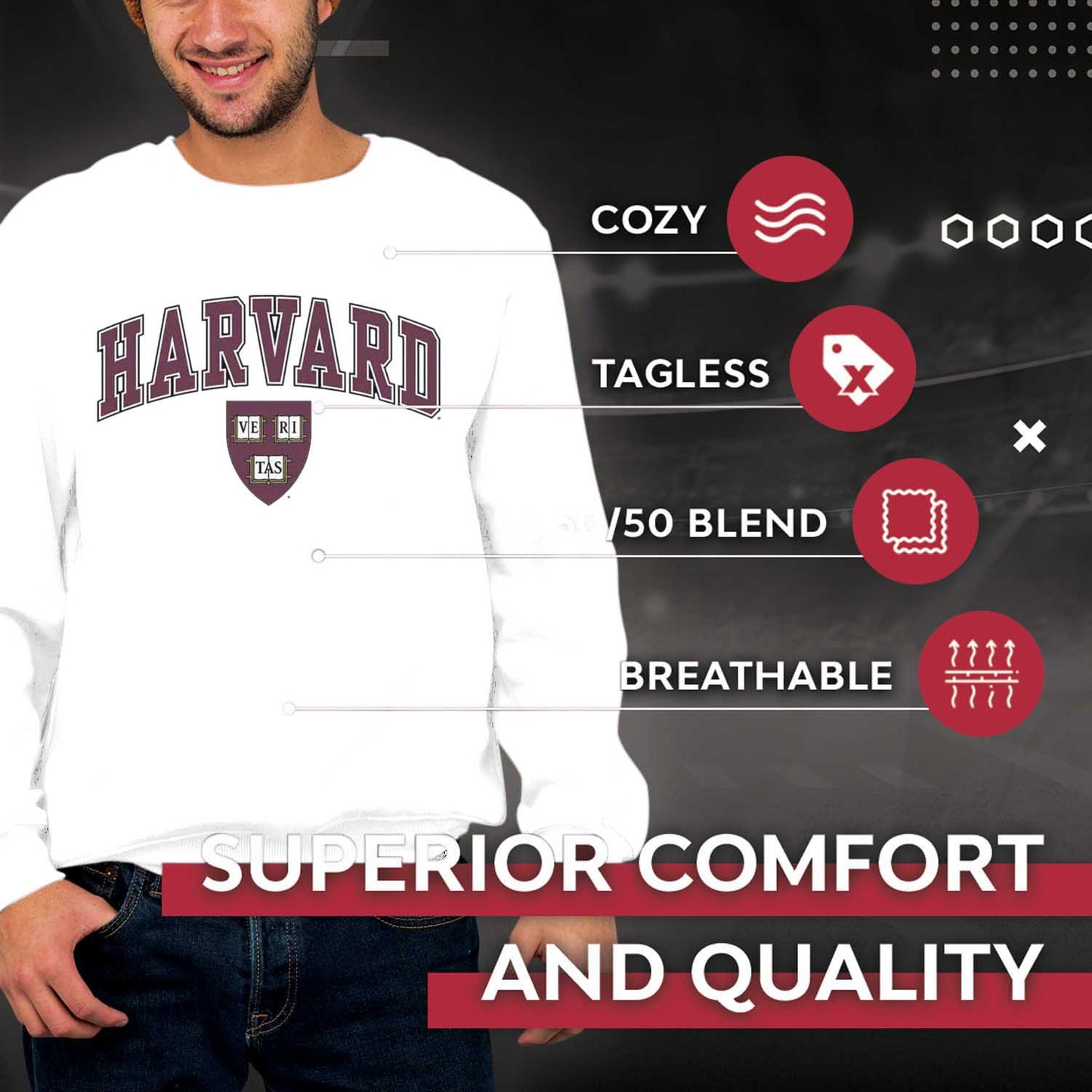 Harvard Crimson Adult Arch & Logo Soft Style Gameday Crewneck Sweatshirt - White