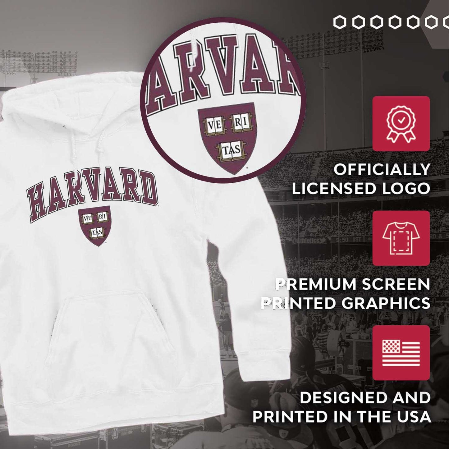Harvard Crimson Adult Arch & Logo Soft Style Gameday Hooded Sweatshirt - White