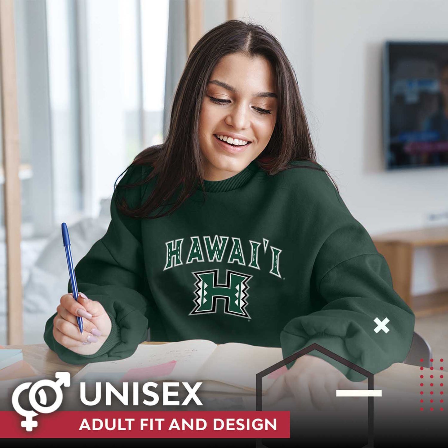Hawaii Rainbow Warriors Adult Arch & Logo Soft Style Gameday Crewneck Sweatshirt - Green