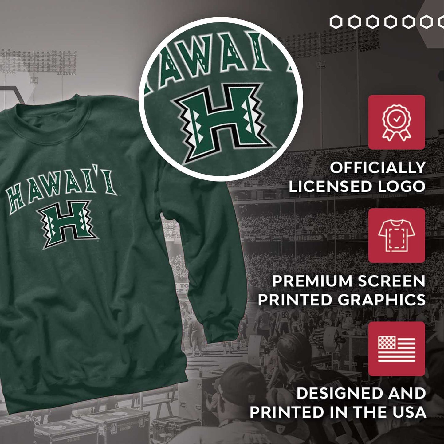 Hawaii Rainbow Warriors Adult Arch & Logo Soft Style Gameday Crewneck Sweatshirt - Green
