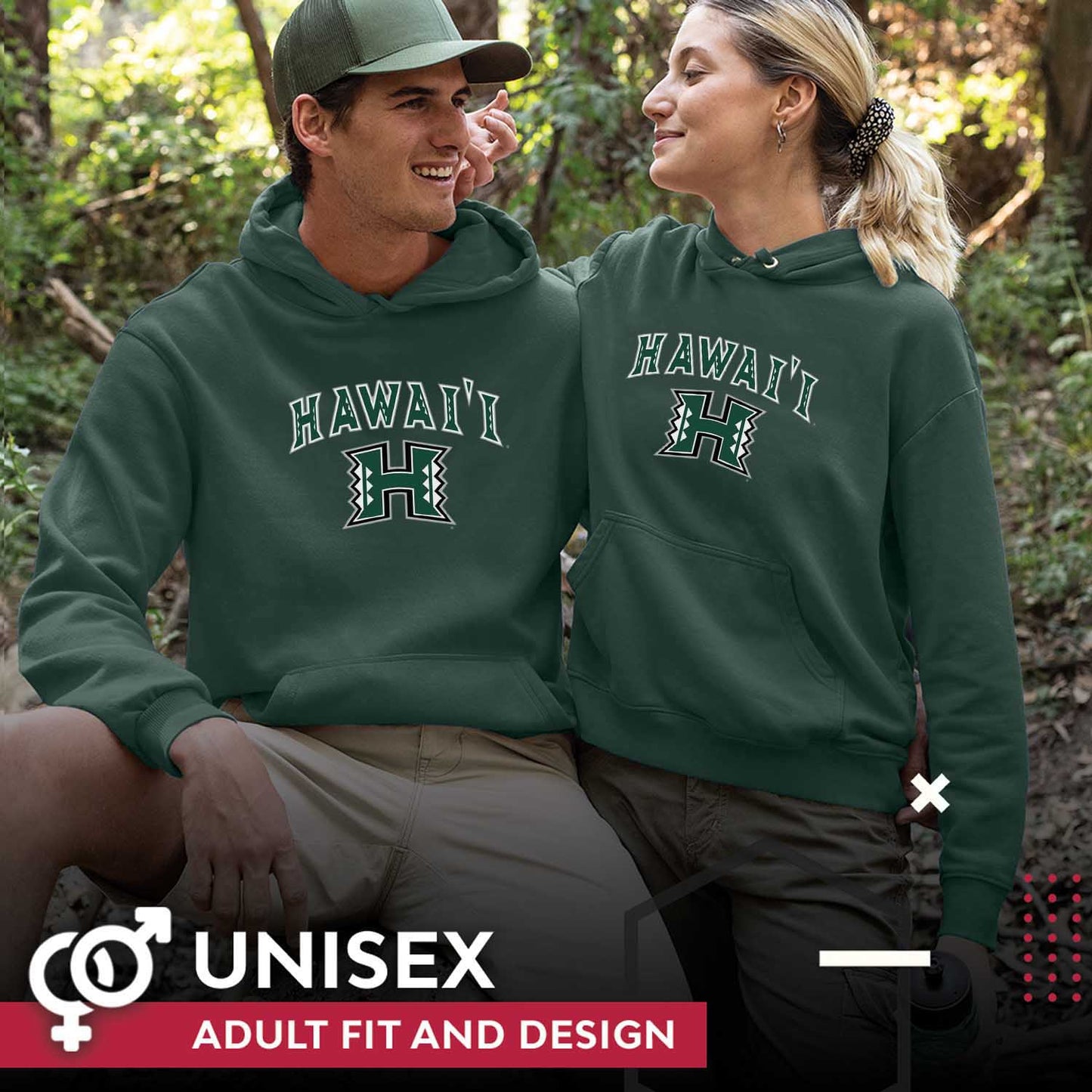 Hawaii Rainbow Warriors Adult Arch & Logo Soft Style Gameday Hooded Sweatshirt - Green