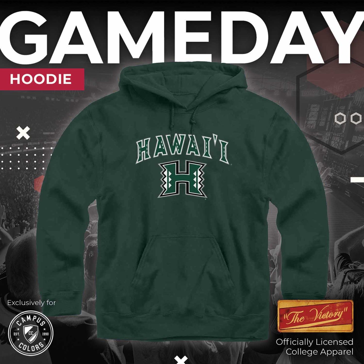 Hawaii Rainbow Warriors Adult Arch & Logo Soft Style Gameday Hooded Sweatshirt - Green