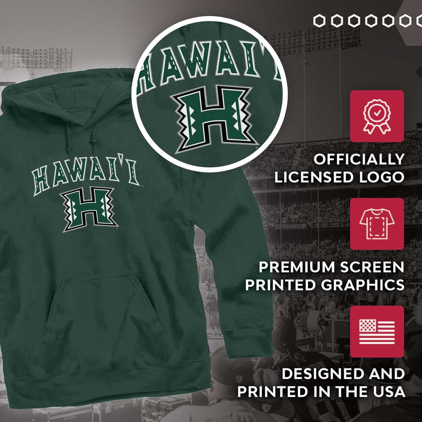Hawaii Rainbow Warriors Adult Arch & Logo Soft Style Gameday Hooded Sweatshirt - Green
