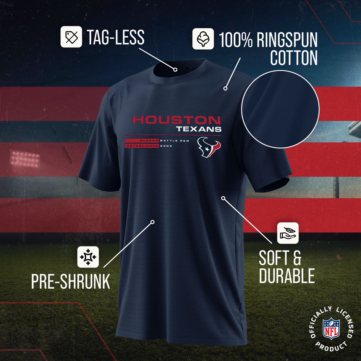 Houston Texans Adult NFL Speed Stat Sheet T-Shirt - Navy