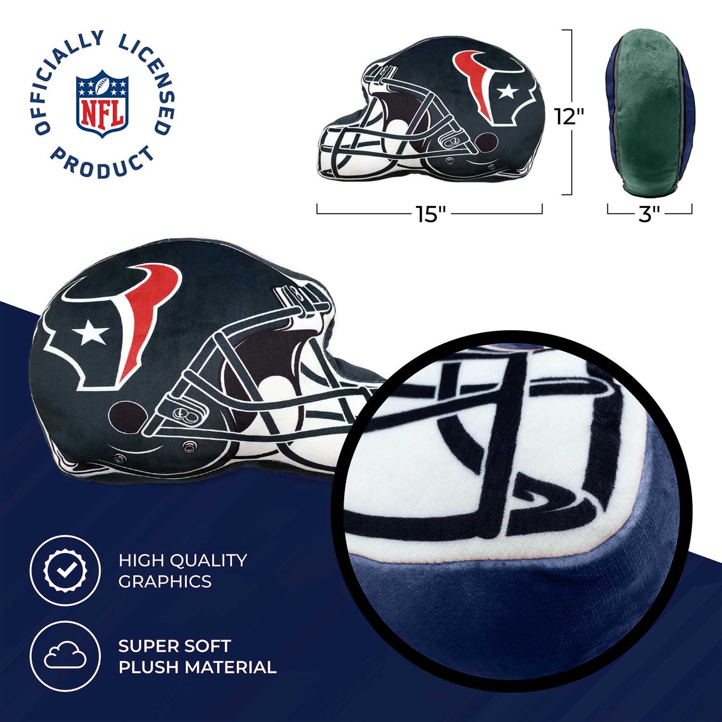 Houston Texans NFL Helmet Football Super Soft Plush Pillow - Navy