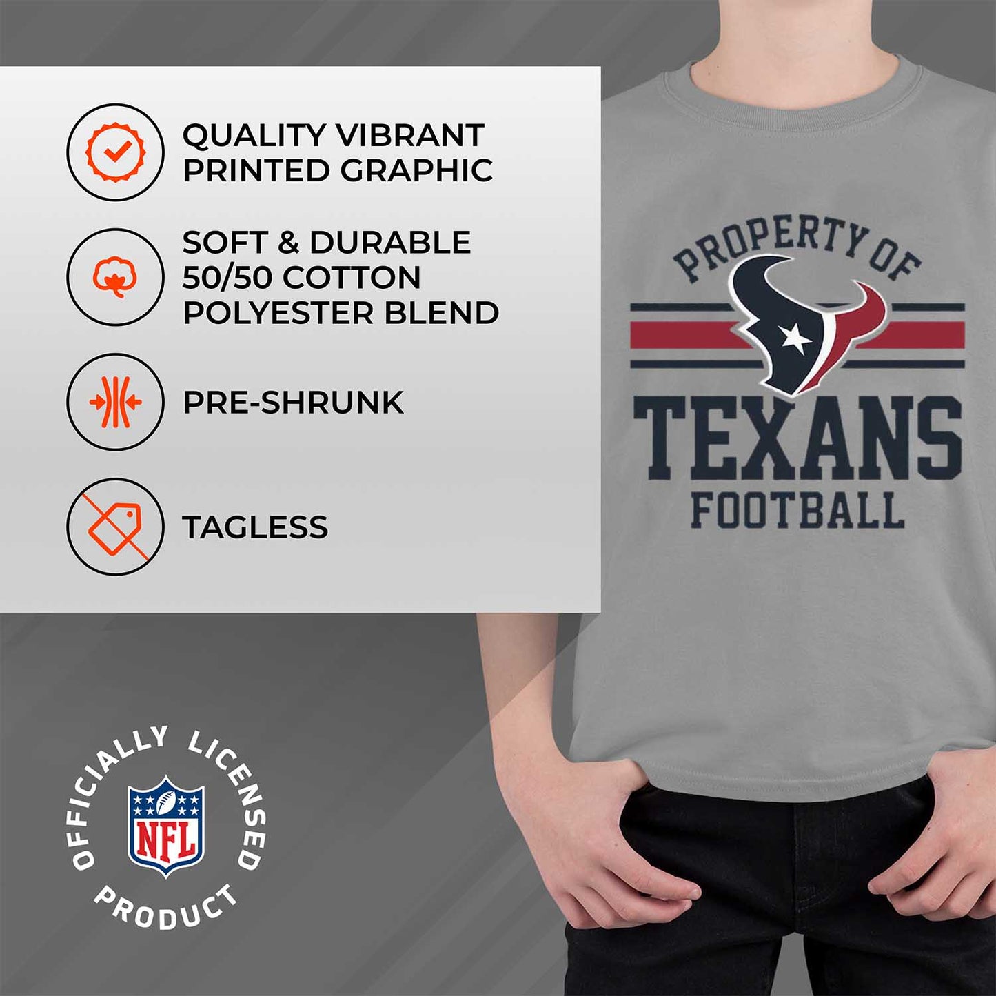 Houston Texans NFL Youth Property Of Short Sleeve Lightweight T Shirt - Sport Gray