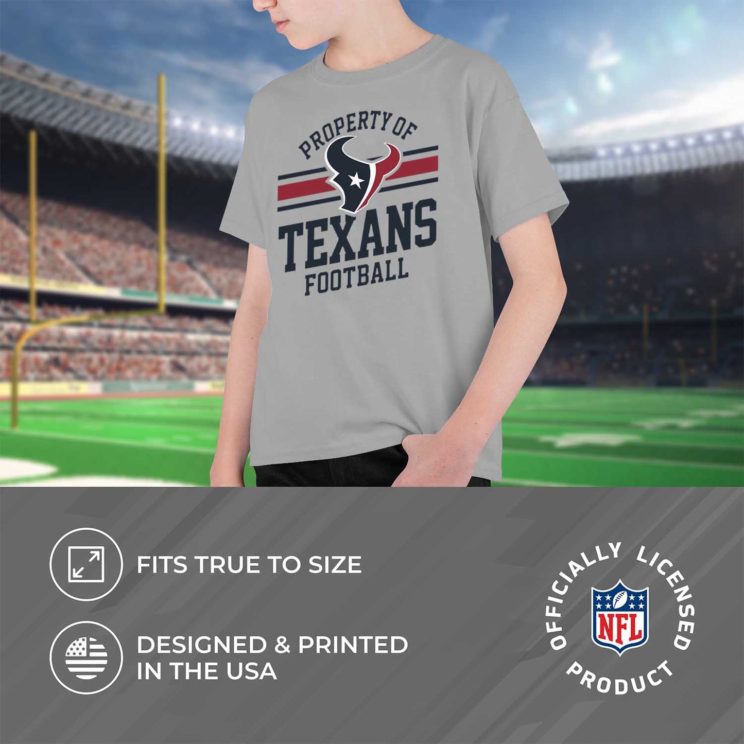 Houston Texans NFL Youth Property Of Short Sleeve Lightweight T Shirt - Sport Gray