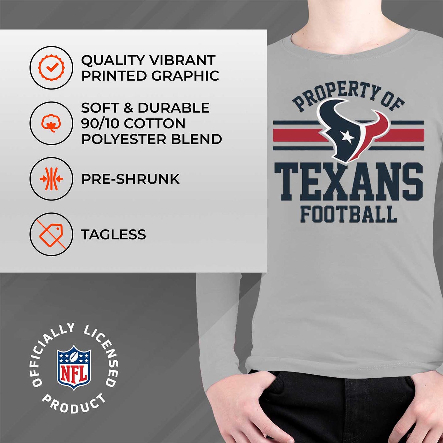 Houston Texans NFL Youth Property Of Crew Sweatshirt - Sport Gray