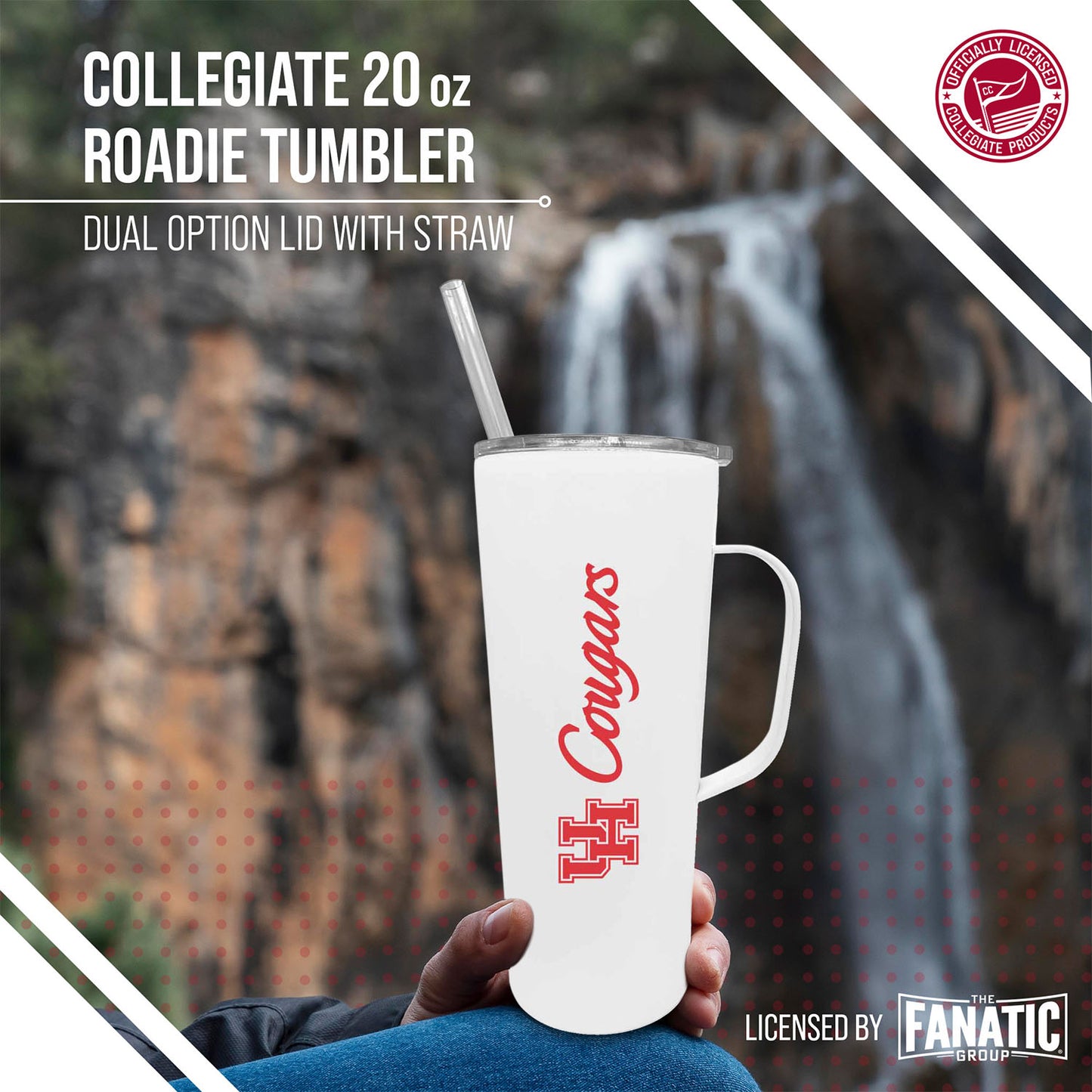 Houston Cougars NCAA Stainless Steel 20oz Roadie With Handle & Dual Option Lid With Straw - White