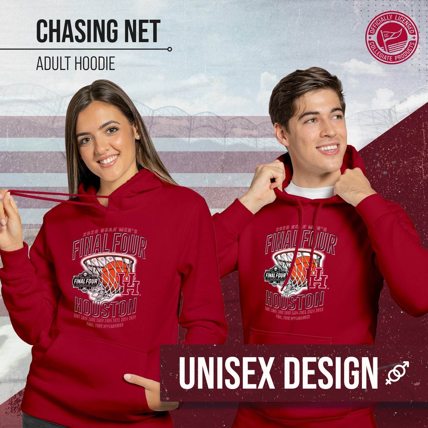 Houston Cougars 2025 NCAA Men's Basketball Tournament Chasing Net Hooded Sweatshirt - Red