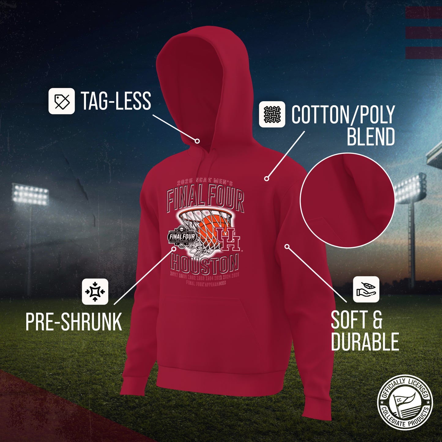 Houston Cougars 2025 NCAA Men's Basketball Tournament Chasing Net Hooded Sweatshirt - Red