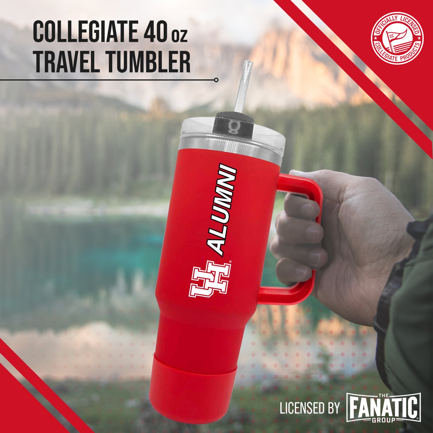 Houston Cougars Collegiate 40oz Stainless Steel Travel Tumbler with Handle for Alumni - Red