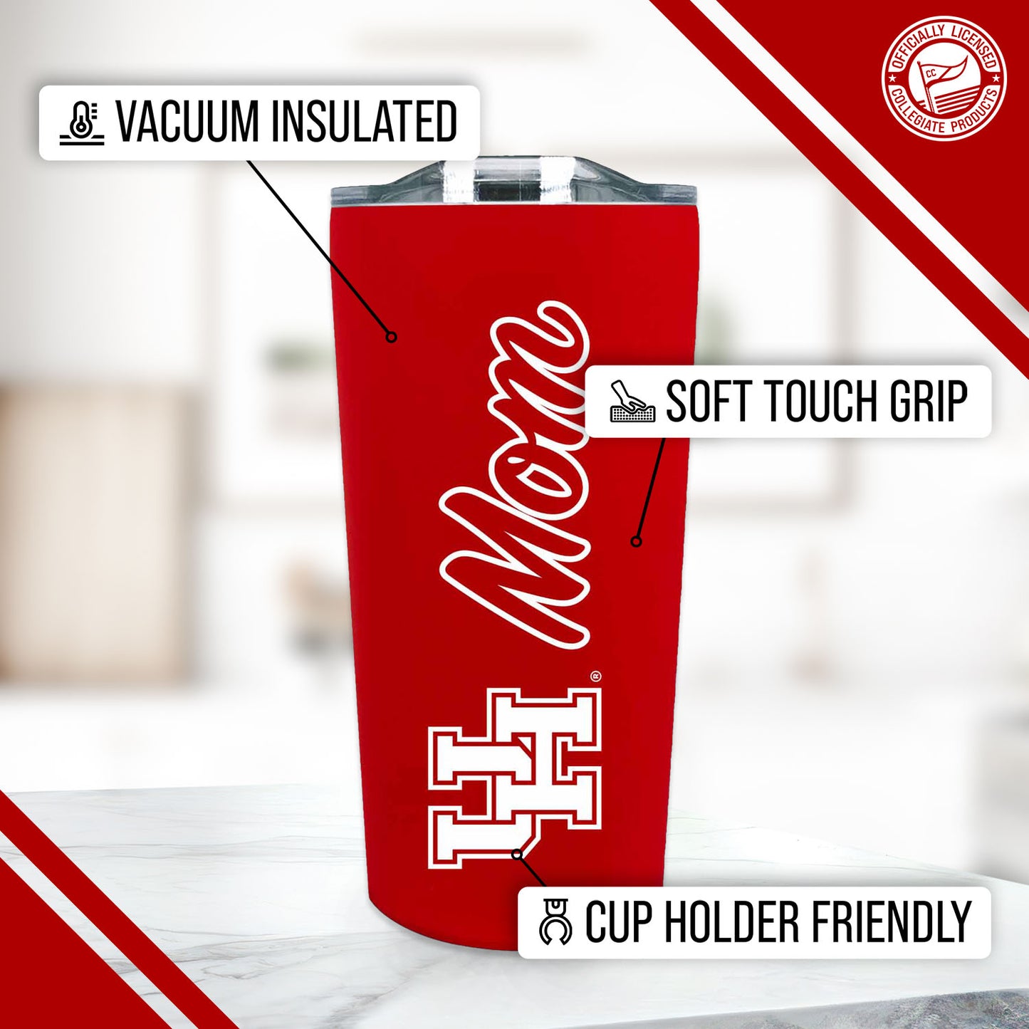 Houston Cougars NCAA Stainless Steel Travel Tumbler for Mom - Red