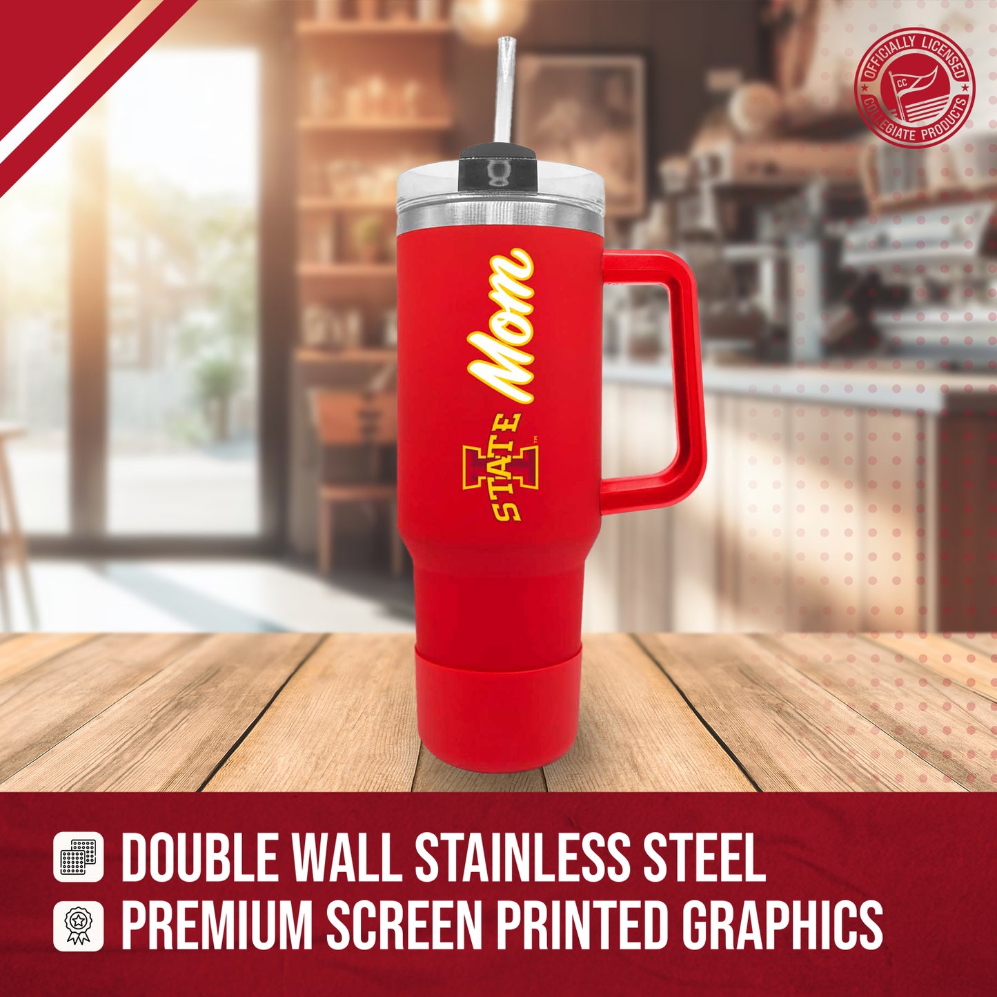 Iowa State Cyclones Collegiate 40oz Stainless Steel Travel Tumbler with Handle for Mom - Cardinal