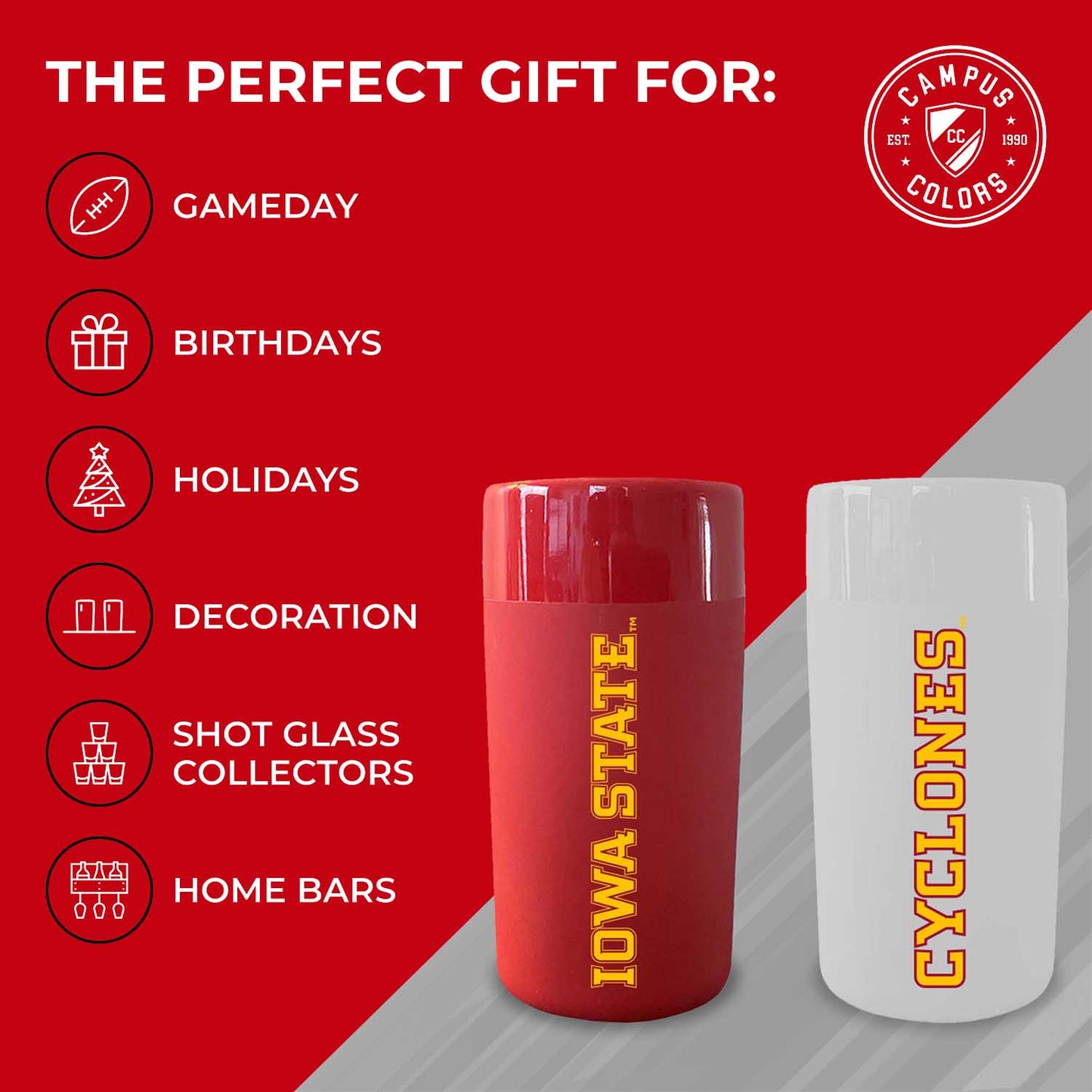 Iowa State Cyclones College and University 2-Pack Shot Glasses - Team Color