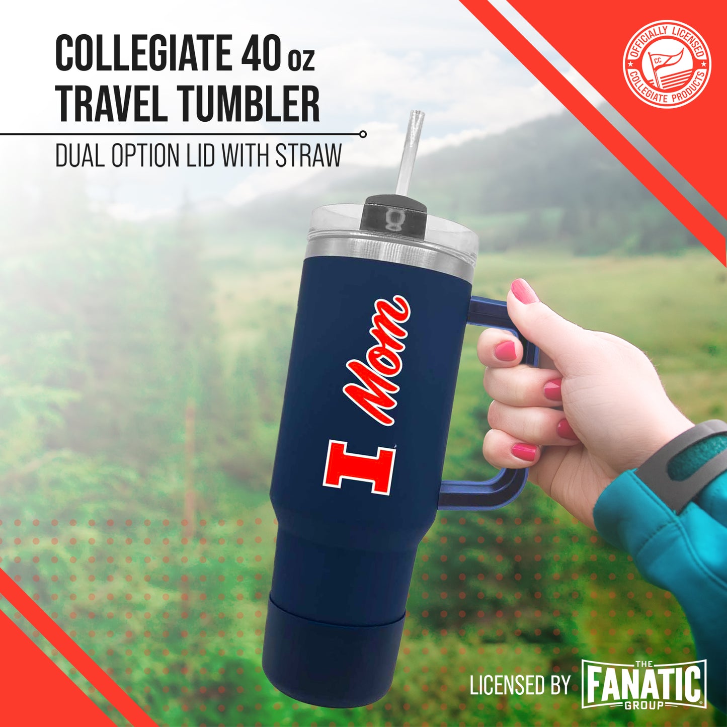 Illinois Fighting Illini Collegiate 40oz Stainless Steel Travel Tumbler with Handle for Mom - Navy