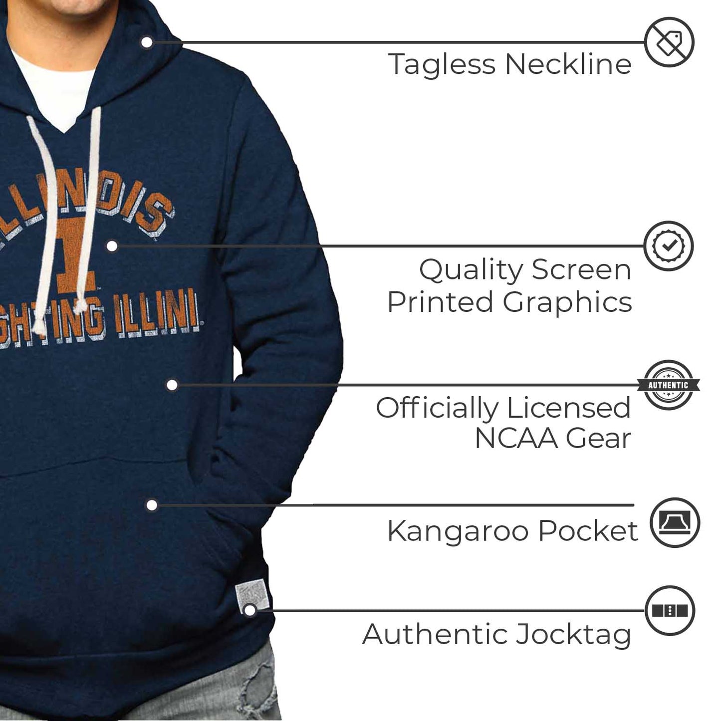 Illinois Fighting Illini Adult University Hoodie - Navy