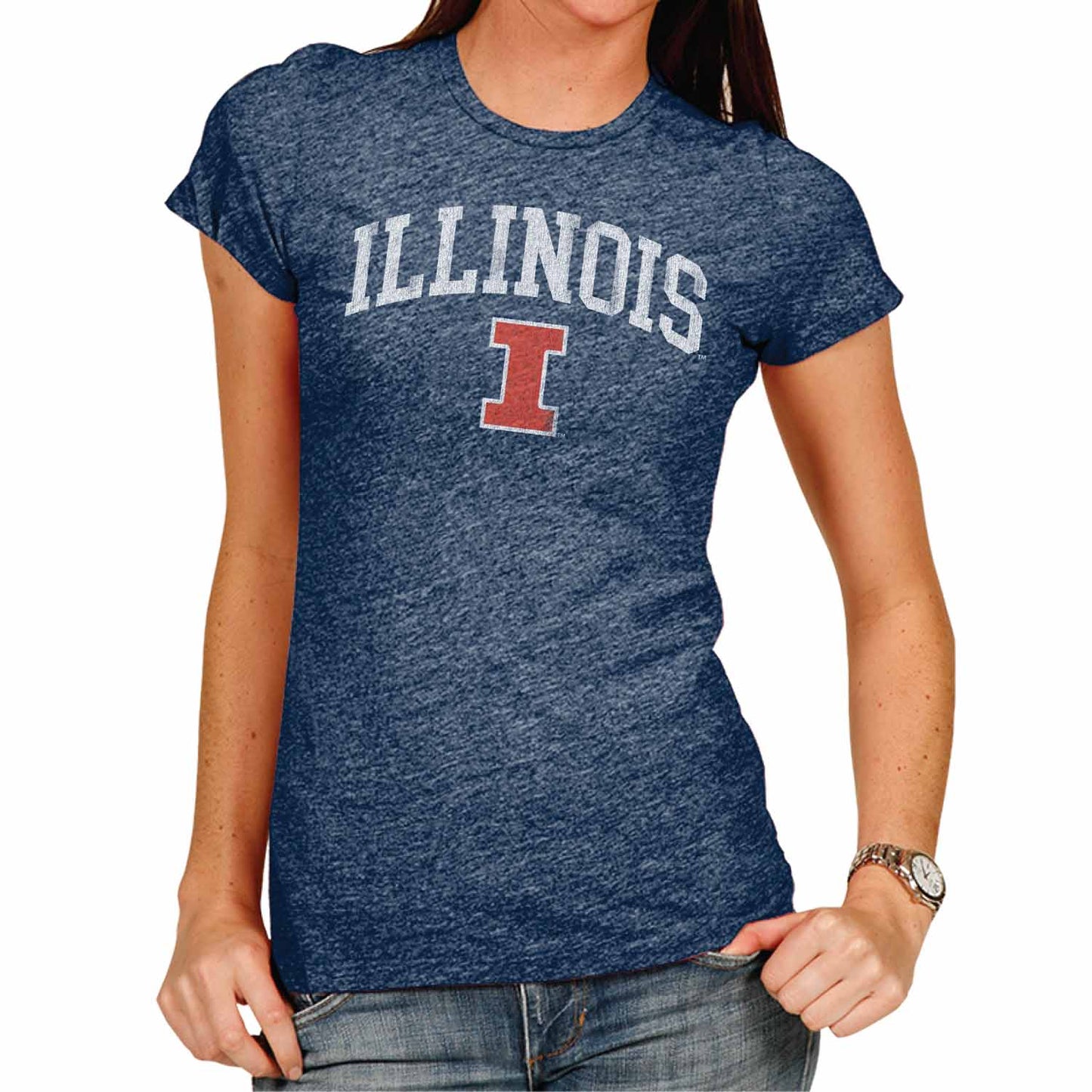 Illinois Fighting Illini University Women's T-Shirt - Navy