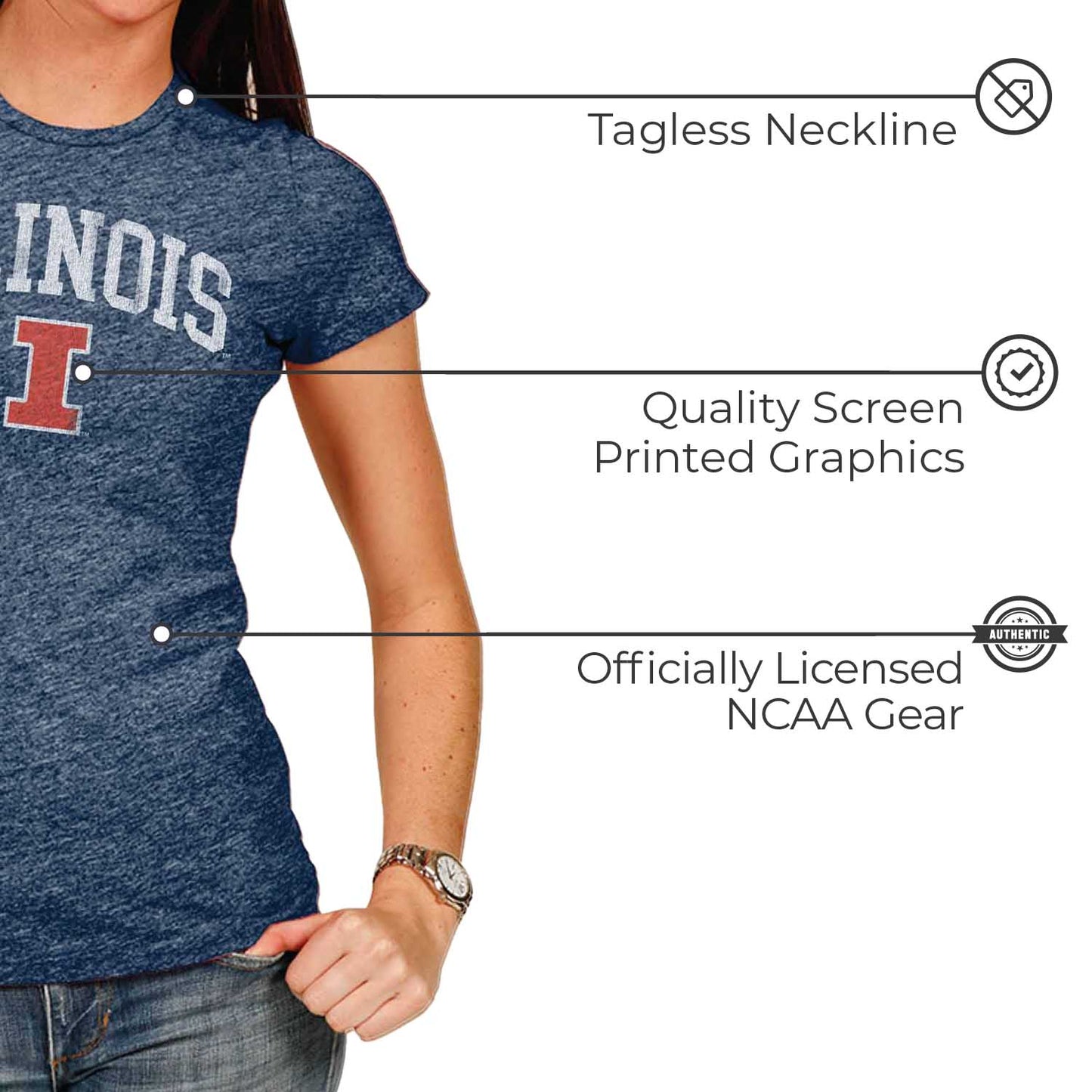Illinois Fighting Illini University Women's T-Shirt - Navy