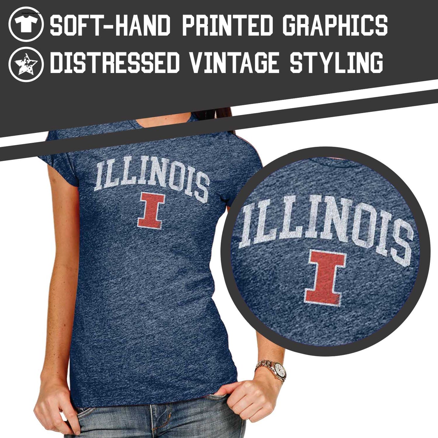 Illinois Fighting Illini University Women's T-Shirt - Navy