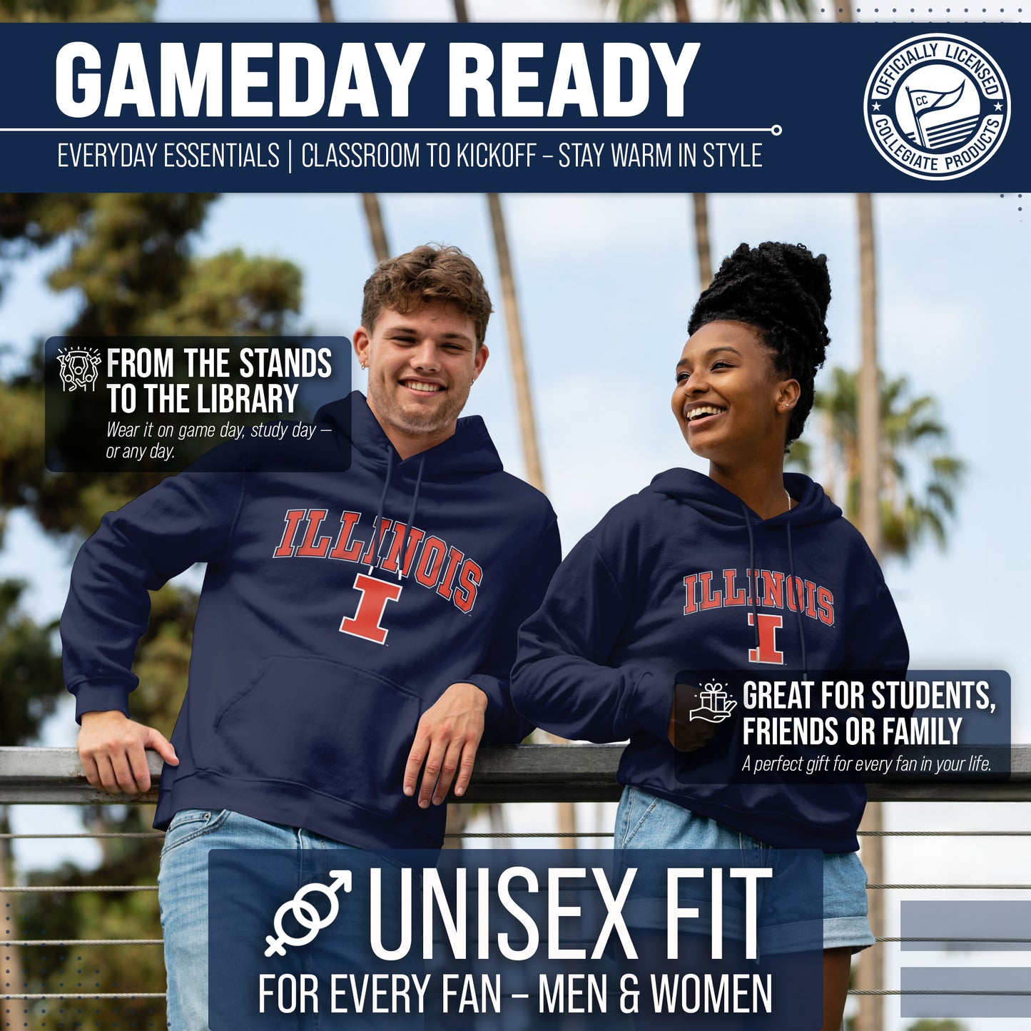 Illinois Fighting Illini Adult Arch & Logo Soft Style Gameday Hooded Sweatshirt - Navy
