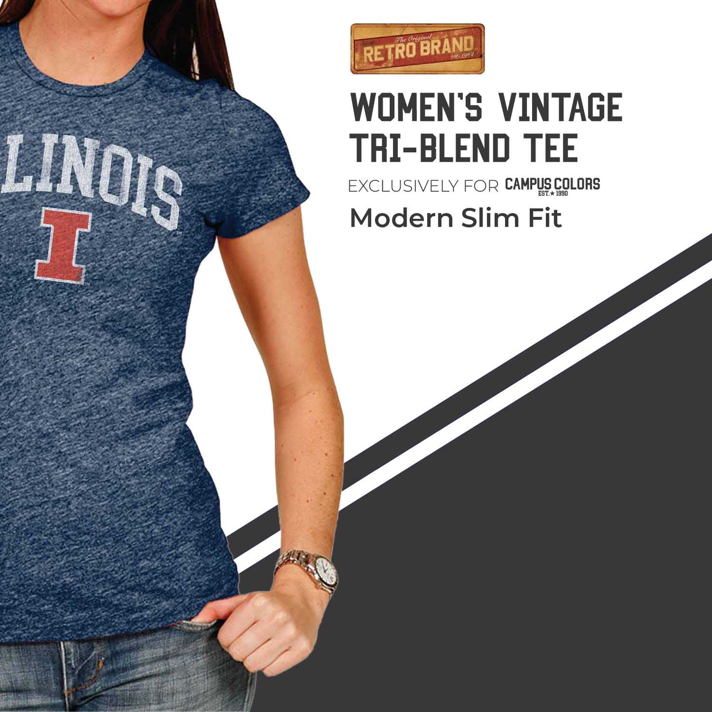 Illinois Fighting Illini University Women's T-Shirt - Navy
