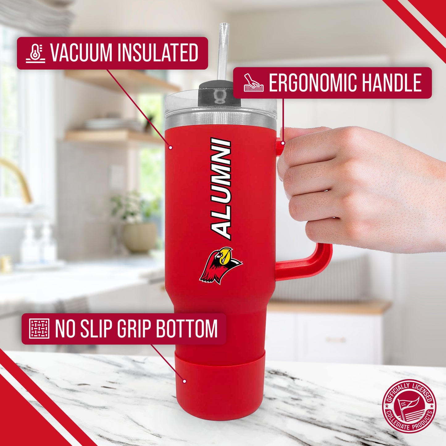 Illinois State Redbirds Collegiate 40oz Stainless Steel Travel Tumbler with Handle for Alumni - Red