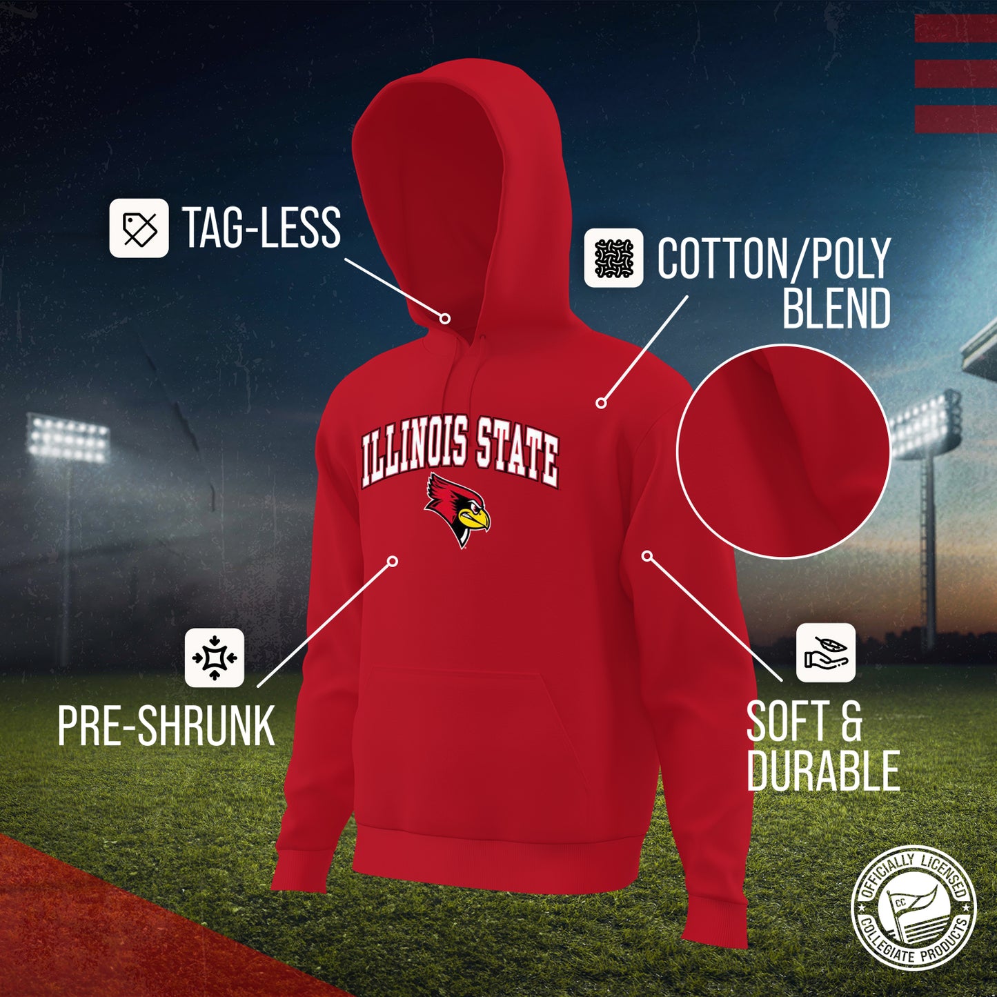Illinois State Redbirds Adult Arch & Logo Soft Style Gameday Hooded Sweatshirt - Red