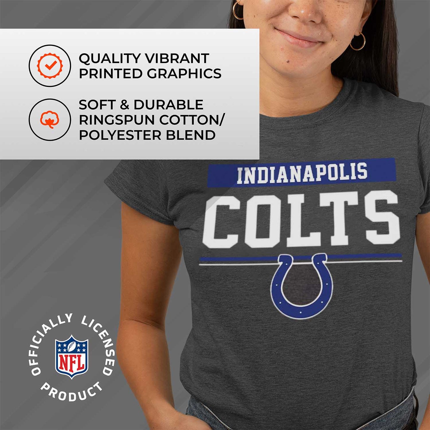 Indianapolis Colts NFL Women's Team Block Charcoal Tagless T-Shirt - Charcoal