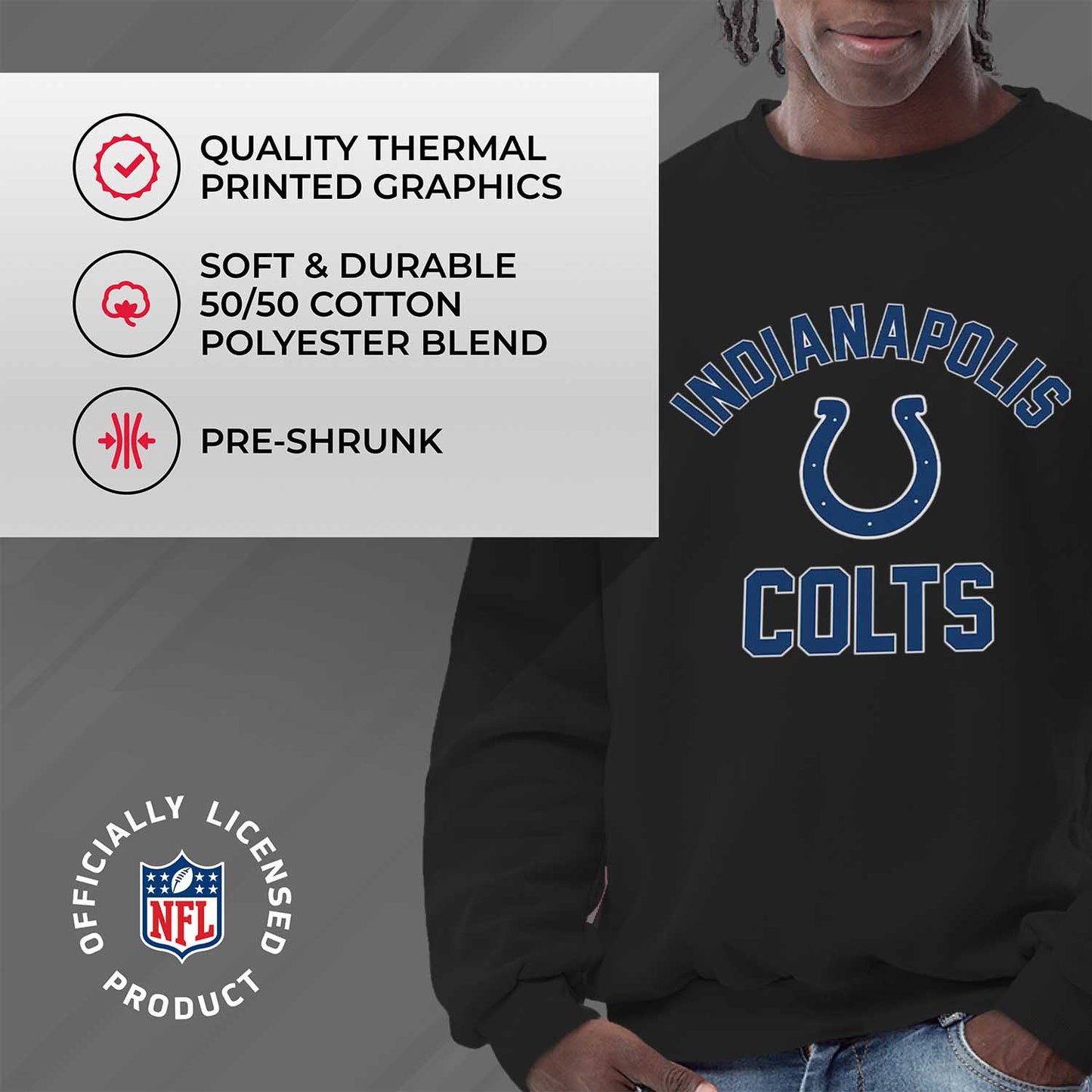 Indianapolis Colts NFL Adult Gameday Football Crewneck Sweatshirt - Black