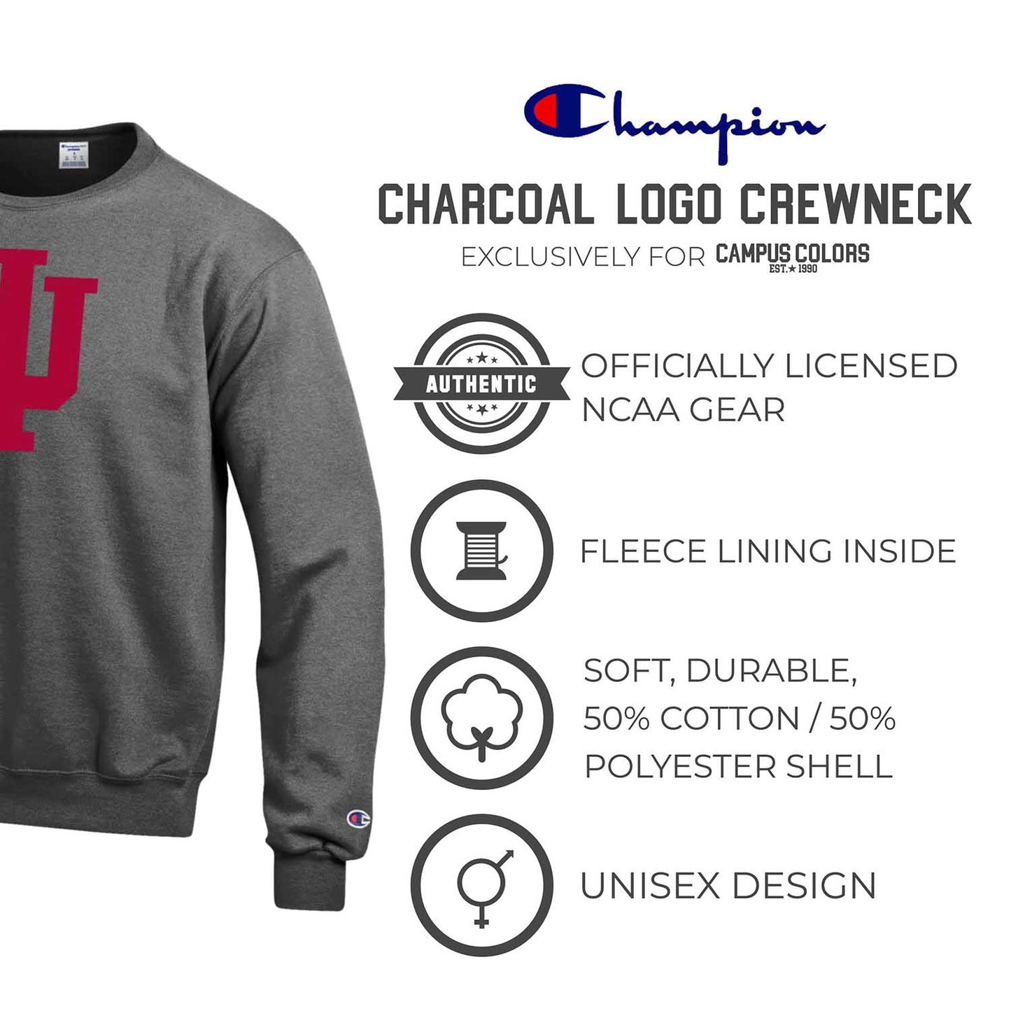 Indiana Hoosiers Adult Mascot Fleece Crewneck - Charcoal