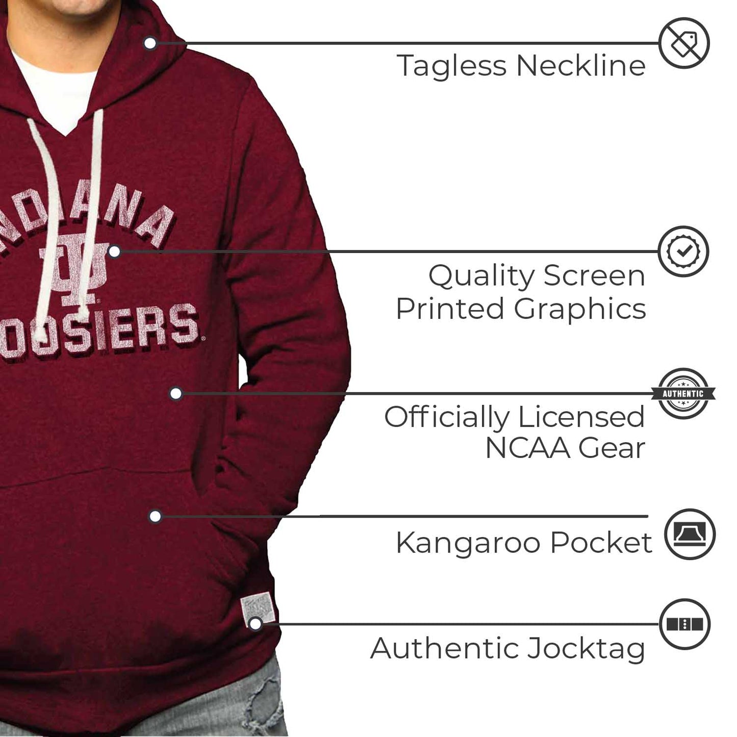 Indiana Hoosiers Adult University Hoodie - Crimson