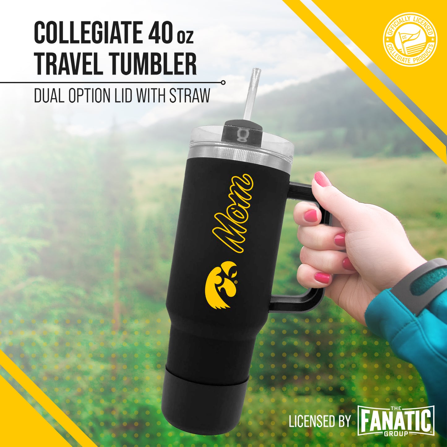 Iowa Hawkeyes Collegiate 40oz Stainless Steel Travel Tumbler with Handle for Mom - Black
