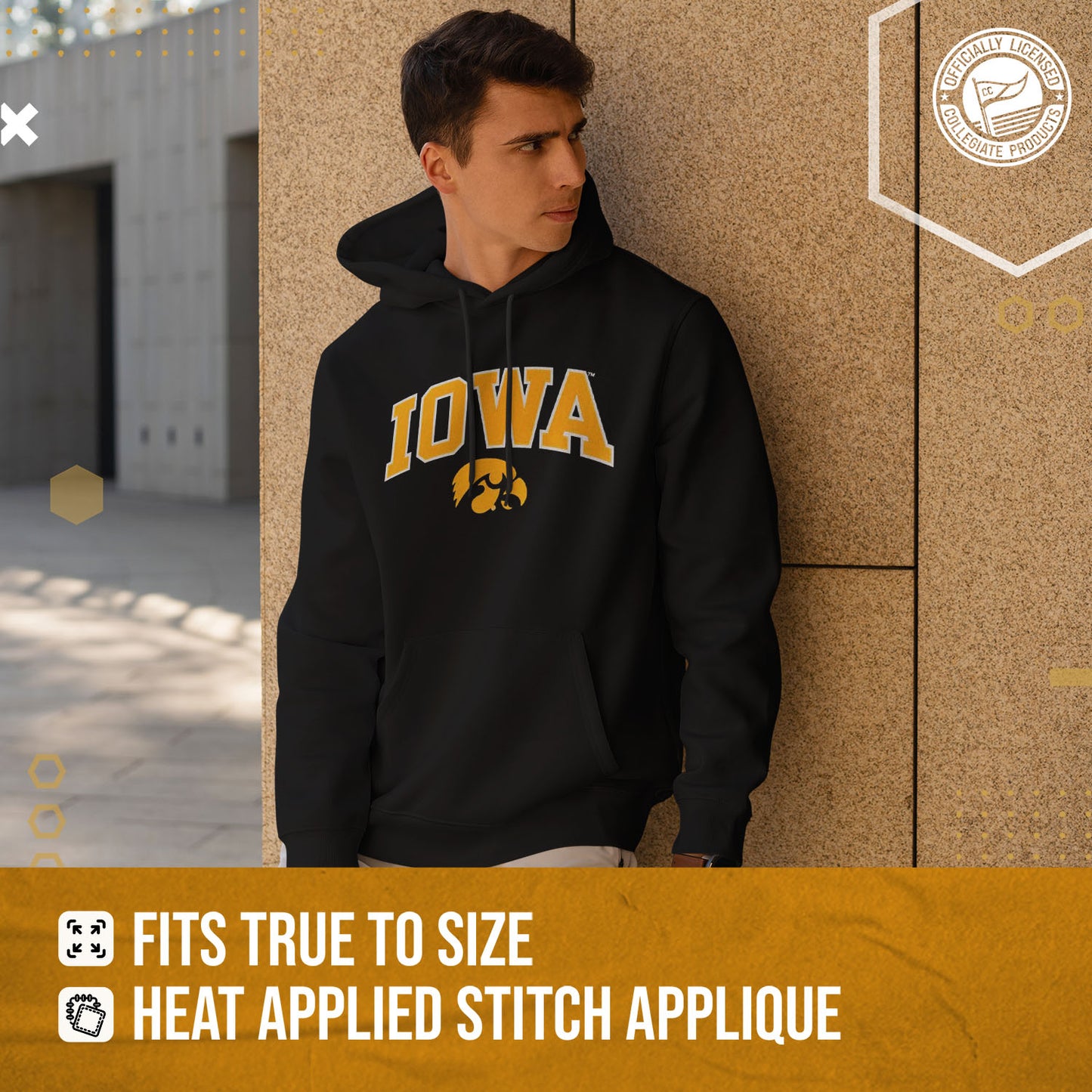 Iowa Hawkeyes NCAA Adult Tackle Twill Hooded Sweatshirt - Black