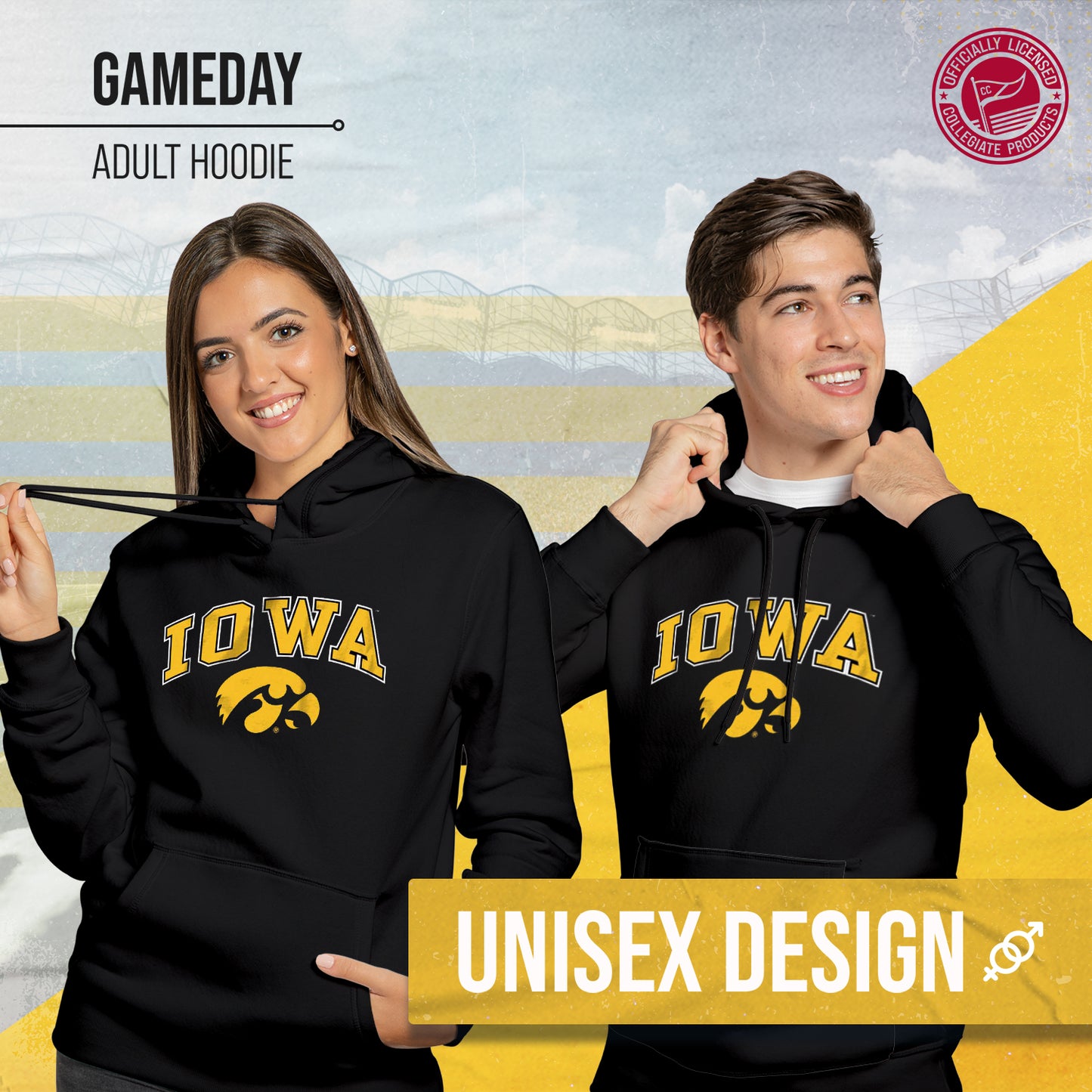 Iowa Hawkeyes Adult Arch & Logo Soft Style Gameday Hooded Sweatshirt - Black