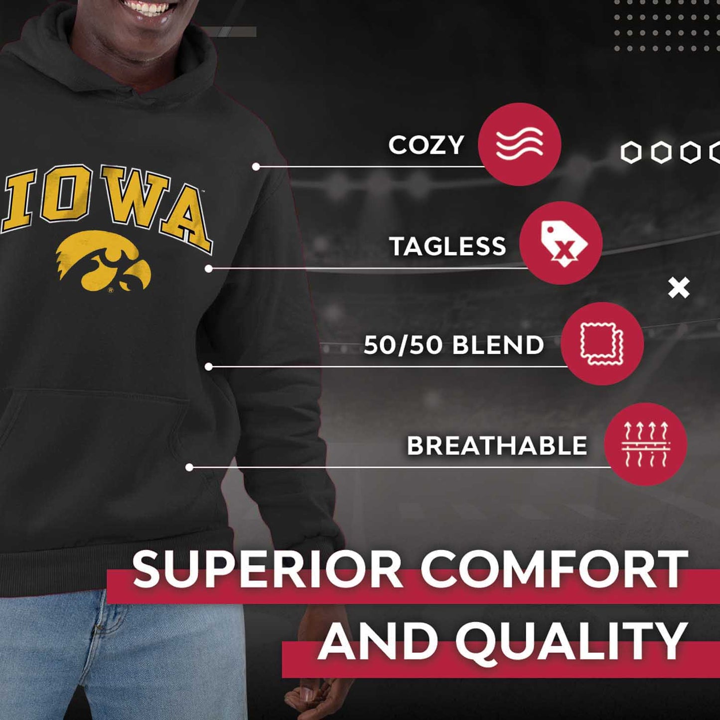 Iowa Hawkeyes Adult Arch & Logo Soft Style Gameday Hooded Sweatshirt - Black