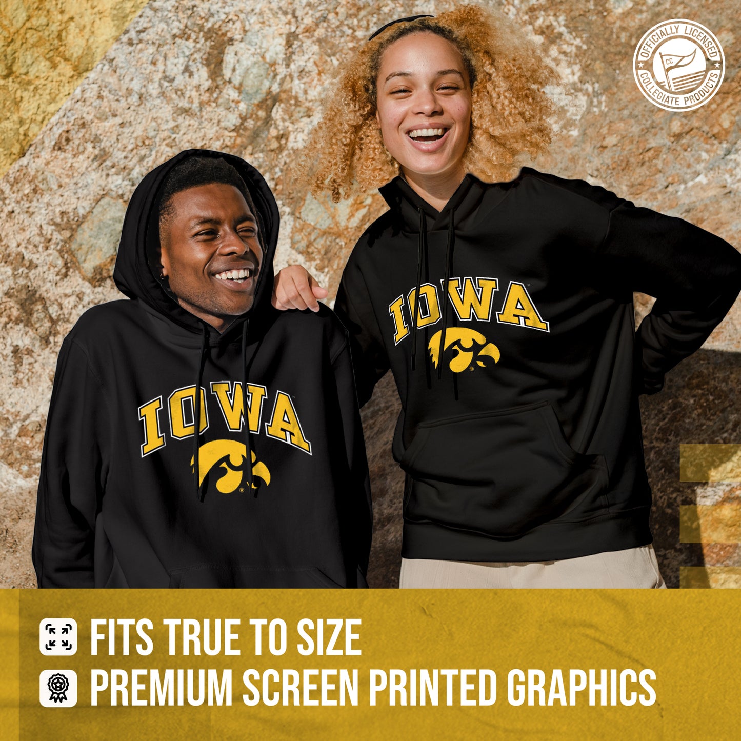 Iowa Hawkeyes Adult Arch & Logo Soft Style Gameday Hooded Sweatshirt - Black