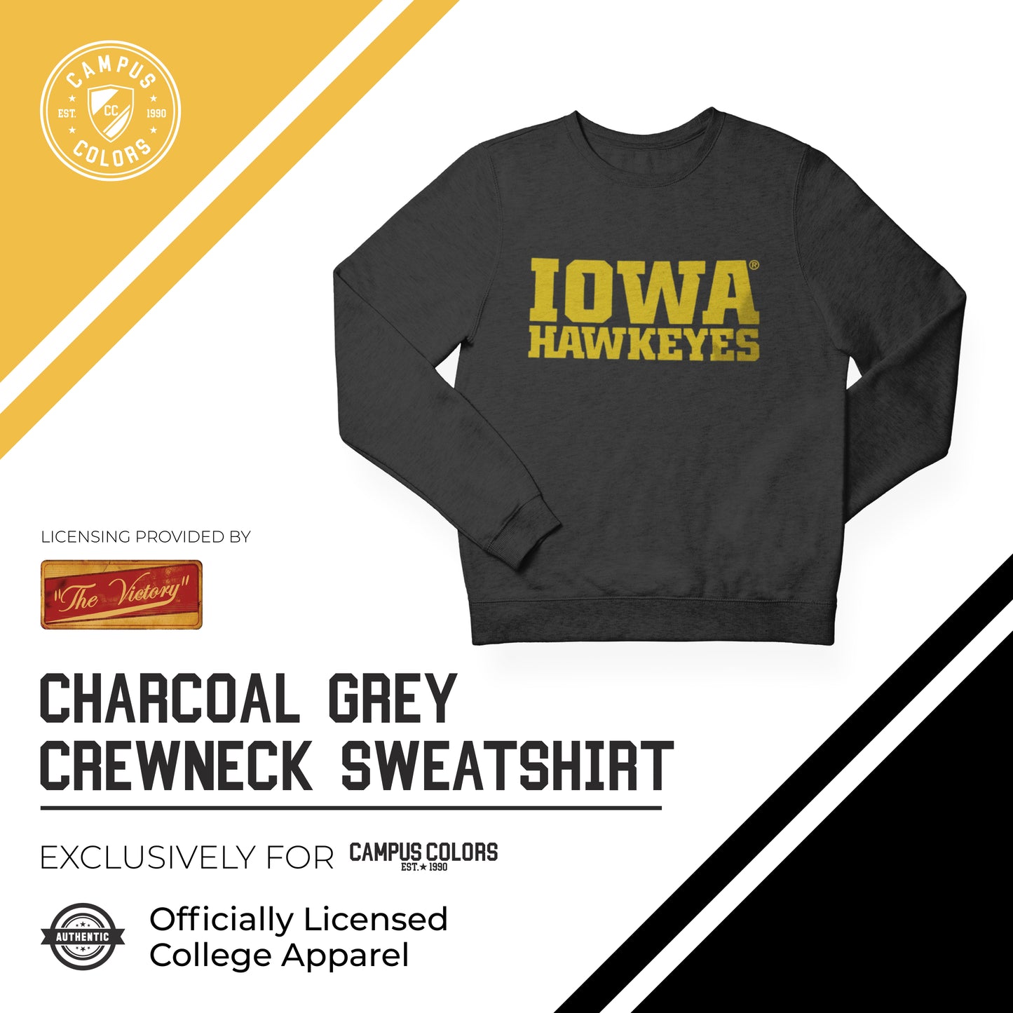 Iowa Hawkeyes NCAA Adult Charcoal Crewneck Fleece Sweatshirt - Charcoal