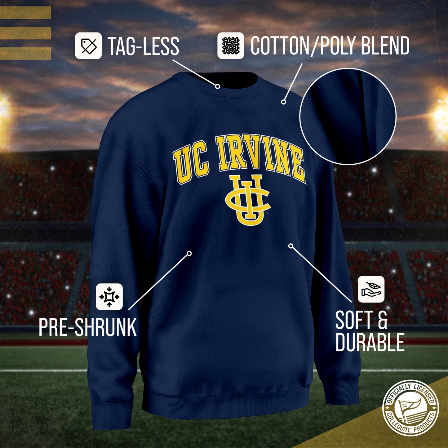 UC-Irvine Anteaters Adult Arch & Logo Soft Style Gameday Crewneck Sweatshirt - Navy